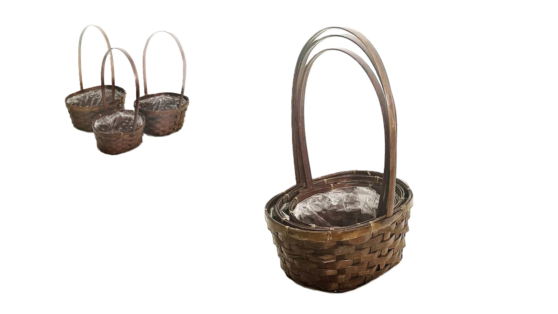 Bambusz Flor.Ovál Barna S/3 47-471 - 24*20*H11/36cm (52/#)