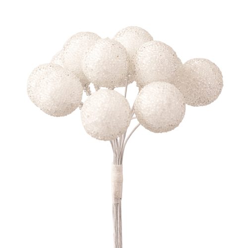 Gyöngyös dekor gömb pick ⌀ 2.2 cm- 12 szál- 10 cm magas - Fehér