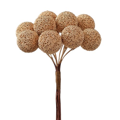 Gyöngyös dekor gömb pick ⌀ 2.2 cm- 12 szál- 10 cm magas - Arany