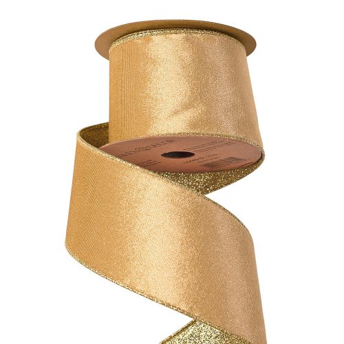 Arany bársony szalag csillogó hátoldallal- drótos szegéllyel 63mm x 5m