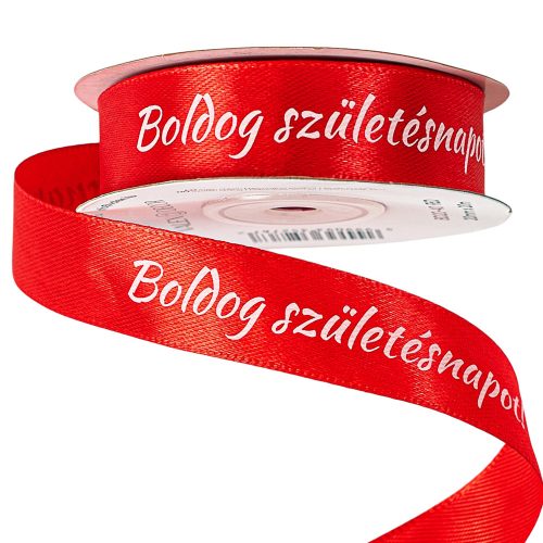 Boldog Születésnapot! feliratos szatén szalag 20mm x 20m - Piros