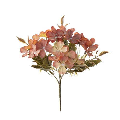 5 ágú hortenzia selyemvirág csokor- 24cm magas - Sárgás barna