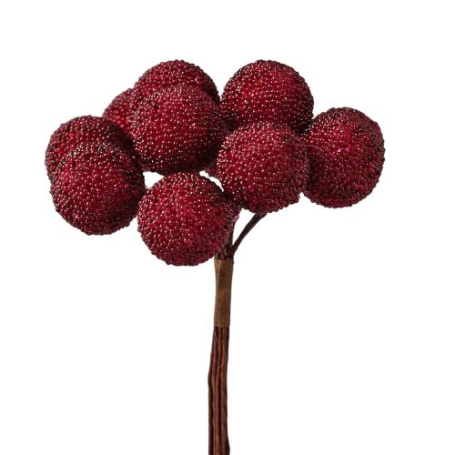 Gyöngyös dekor gömb pick ⌀ 2.2 cm- 12 szál- 10 cm magas - Bordó