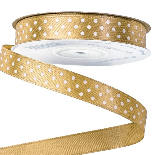 Fehér pöttyös szatén szalag 12mm x 20m - Arany