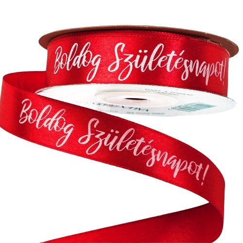 Boldog Születésnapot! feliratos szatén szalag 20mm x 20m - Piros 20m