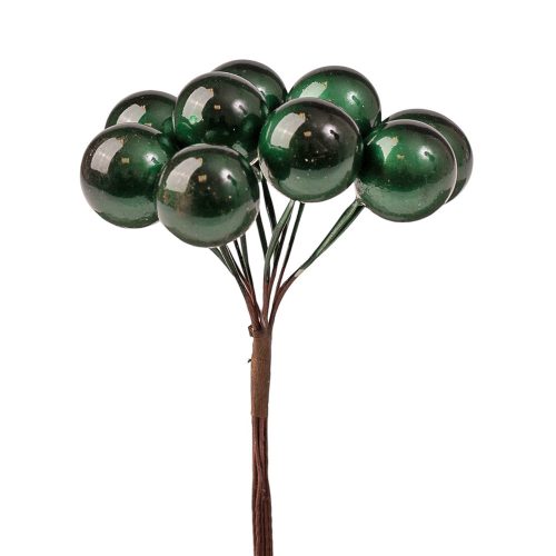 Bogyós dekor pick ⌀ 1.9 cm- 12 szál- 11 cm magas - Sötétzöld