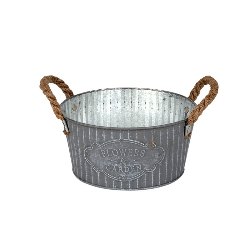 Andretta bádog tál kötél füllel antikolt szürke 27-5x12cm